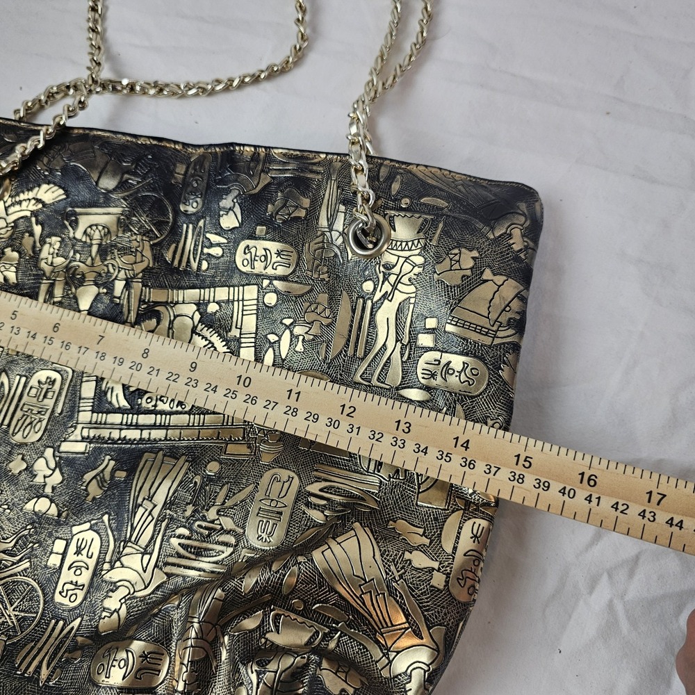 Vintage Gold Black Egyptian Design Scene Gold Chain Purse Bag Handbag Shoulder - Picture 7 of 7